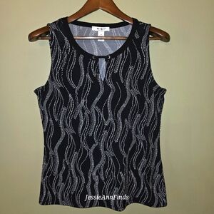 WHBM Black White Print Keyhole Neckline Sleeveless Top Size Medium